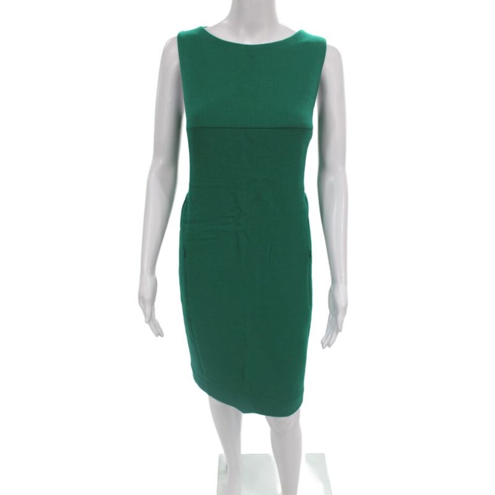 Akris Women Pencil Sheath Dress Green Sleeveless Crew Neck Zip Size 10
